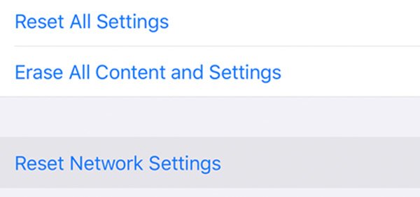 reset network settings to fix call failed iphone