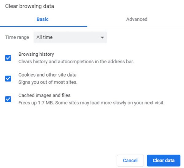 clear cache and data