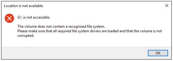 the volume does not contain a recognized file system